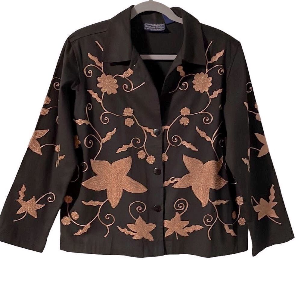 Willow Ridge embroidered cotton black button front jacket size MP